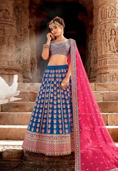 Blue silk embroidered circular lehenga choli 5164