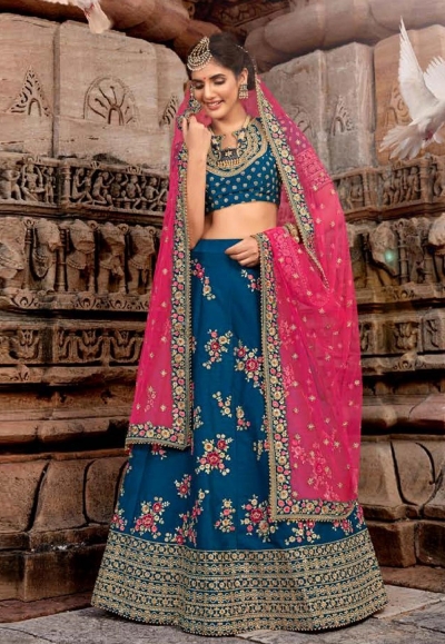 Blue silk embroidered circular lehenga choli 5171