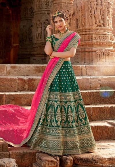 Green silk embroidered circular lehenga choli 5166