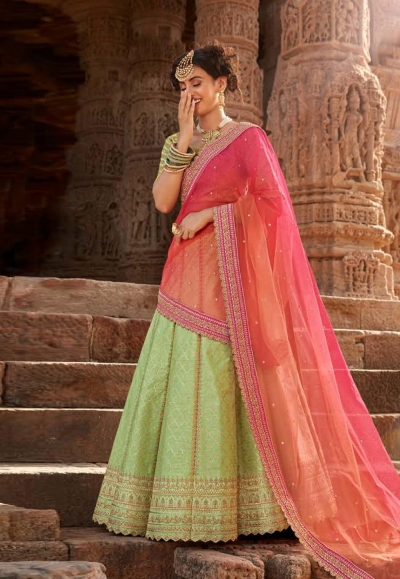 Light green silk embroidered circular lehenga choli 5167