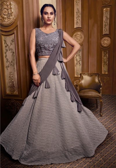 Gray lycra circular lehenga choli 071