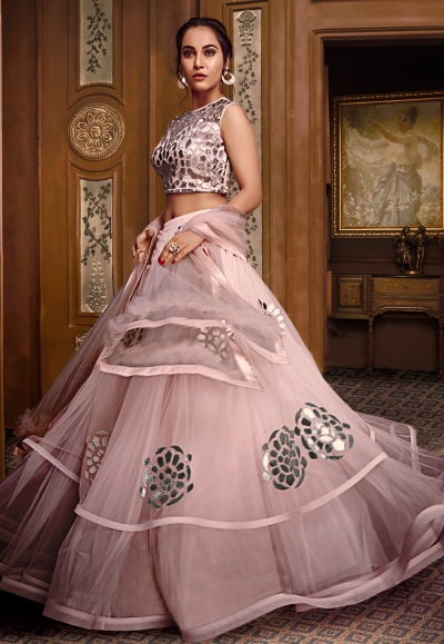 Pink net circular lehenga choli 072