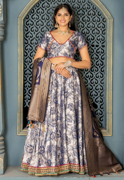 Gray jacquard embroidered circular lehenga choli 11211