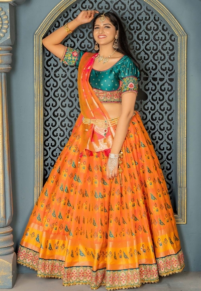 Orange banarasi circular lehenga choli 11213