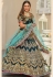 Teal blue velvet embroidered circular lehenga choli 974