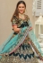 Teal blue velvet embroidered circular lehenga choli 974