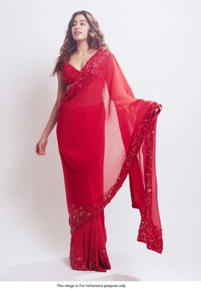 Bollywood Jahnvi  Kapoor inspired red georgette saree