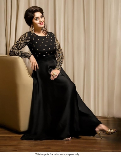 Bollywood model black tafetta silk gown