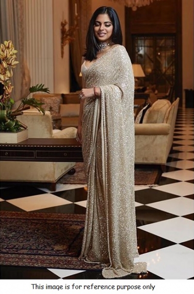 Bollywood Sabyasachi Inspired Isha ambani beige sequins saree