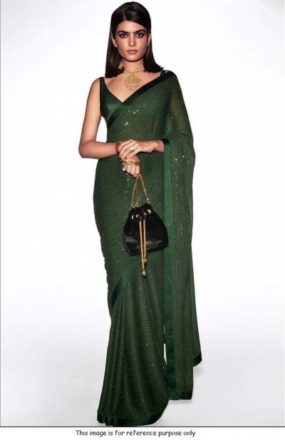 Bollywood Sabyasachi Inspired green georgette sequin saree