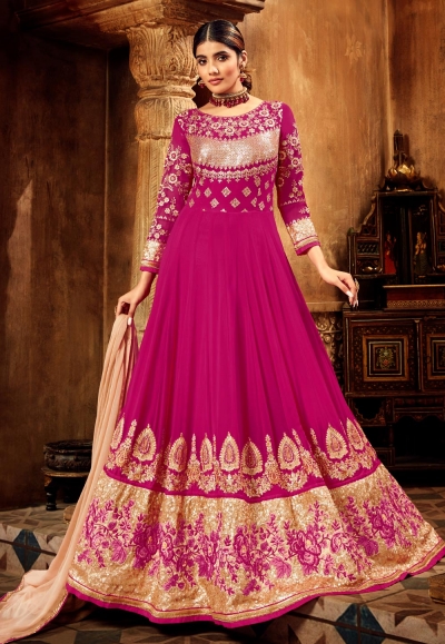 Magenta georgette embroidered abaya style anarkali suit 7714