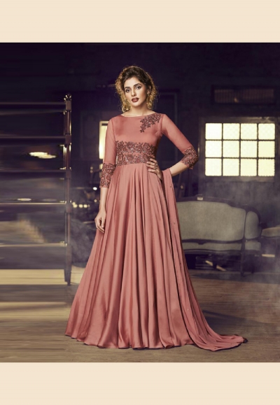 Rust satin readymade abaya style anarkali suit 3083