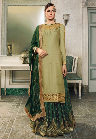 Light green satin indo western lehenga choli PRQ3963