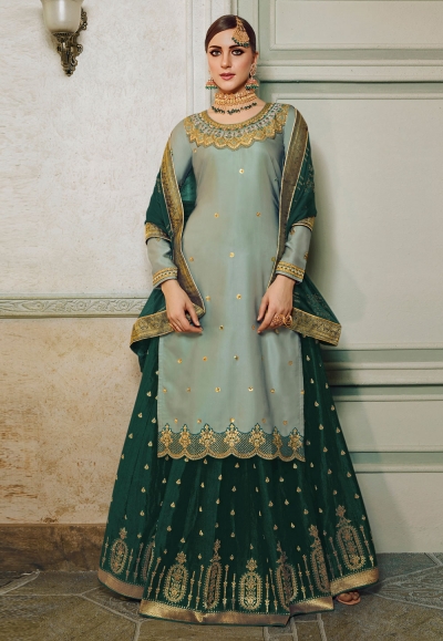 Gray satin indo western lehenga choli PRQ3965