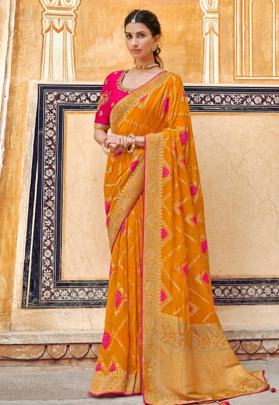 Orange silk festival wear saree 3301