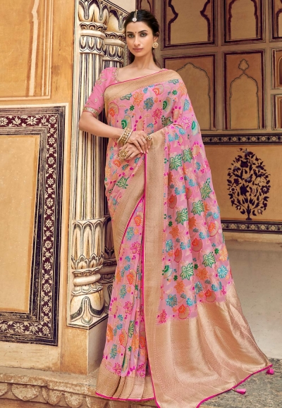Pink silk saree with blouse 3304