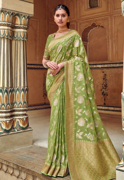 Green silk festival wear saree 3307
