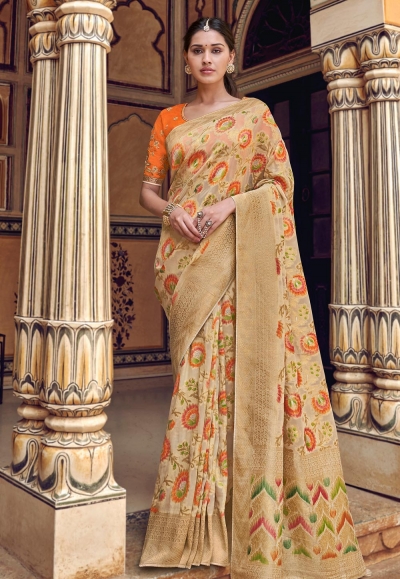 Beige silk festival wear saree 3311