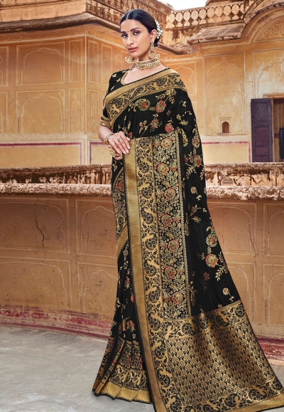 Black silk festival wear saree 3506