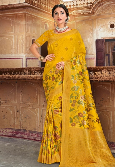 Yellow silk saree with blouse 3507