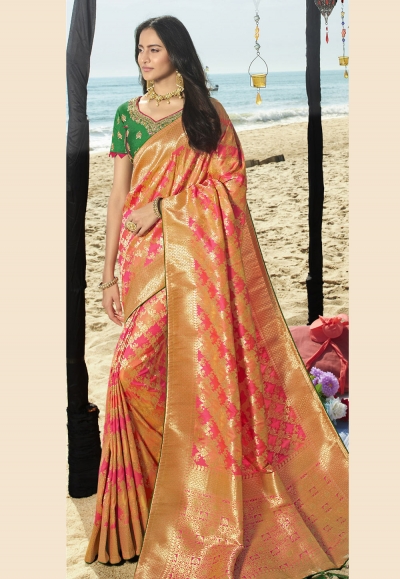 Pink silk festival wear saree 90957