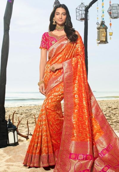 Orange silk festival wear saree 90959