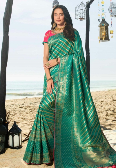Green silk saree with blouse 90960