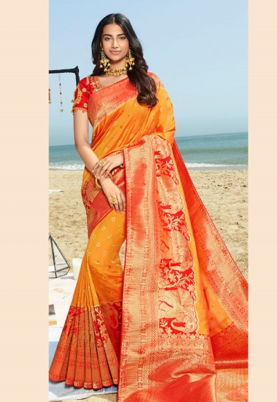 Orange silk saree with blouse 90962