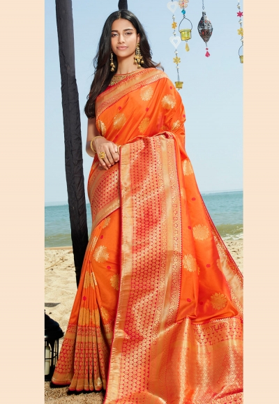 Orange silk saree with blouse 90964