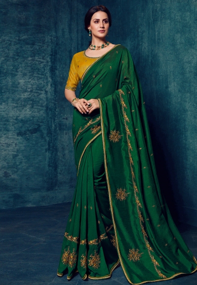 Green silk saree with blouse 2172