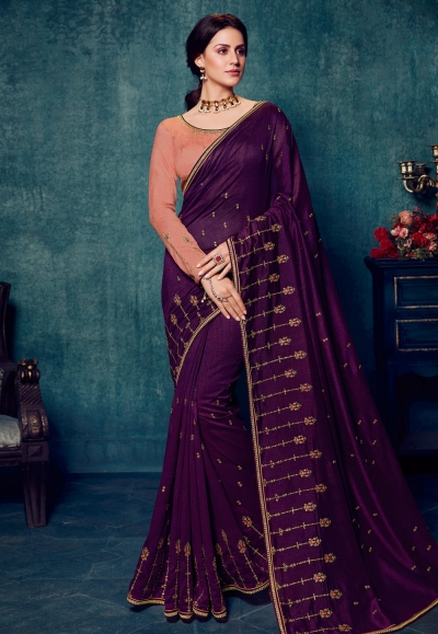 Purple silk saree with blouse 2178