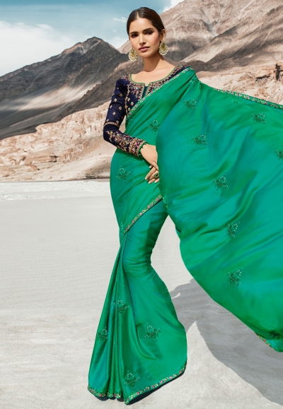 Green barfi silk festival wear saree 80006