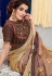 evening brown silk georgette printed embroidered saree 11416