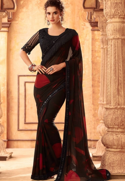 black georgette party wear saree 24006