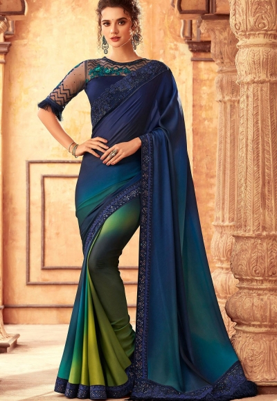 blue green art silk bordered saree 24008