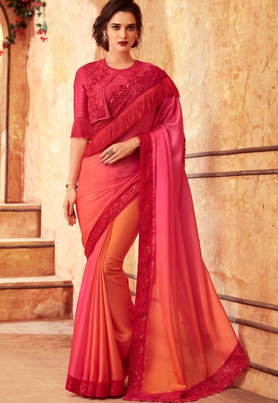 peach pink art silk bordered saree 24011