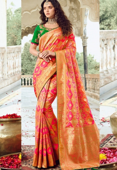 pink green art silk traditional saree 10037