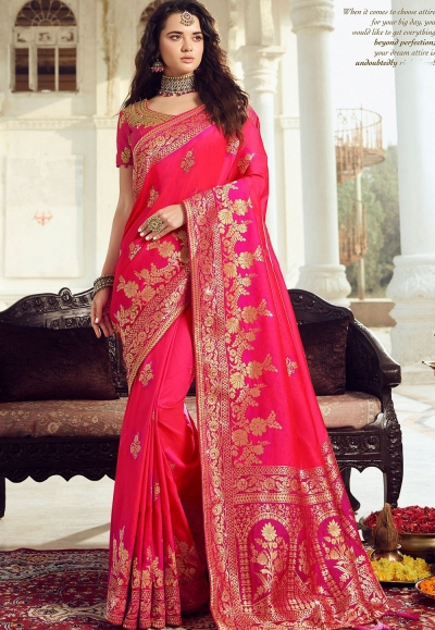 rani pink art silk traditional saree 10034