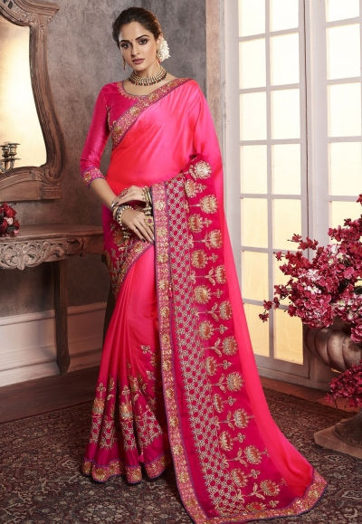 rani pink art silk embroidered party wear saree 2165