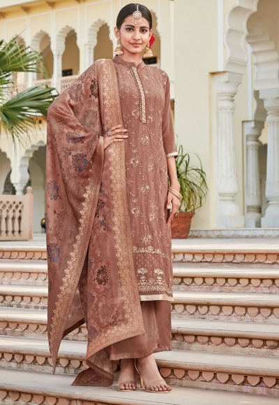 brown crepe straight palazzo suit 8701