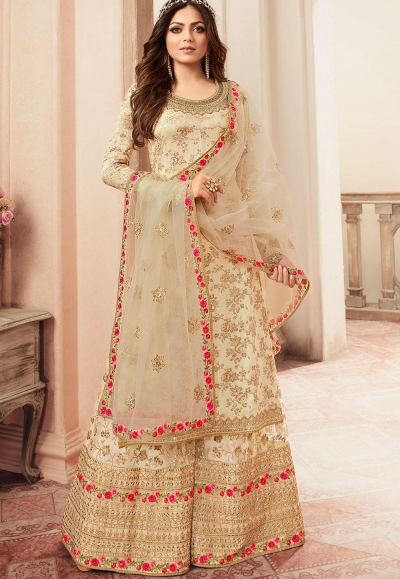 drashti dhami cream jacquard embroidered sharara suit 5404