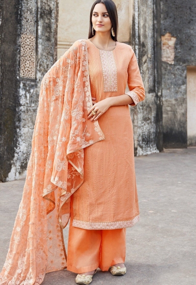 peach muslin straight palazzo suit 1101