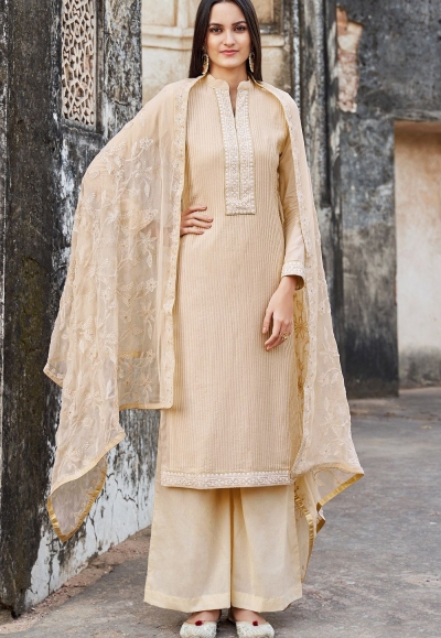 beige muslin straight palazzo suit 1102