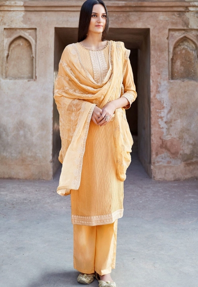 mustard muslin straight palazzo suit 1103