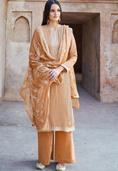 light brown muslin straight palazzo suit 1105