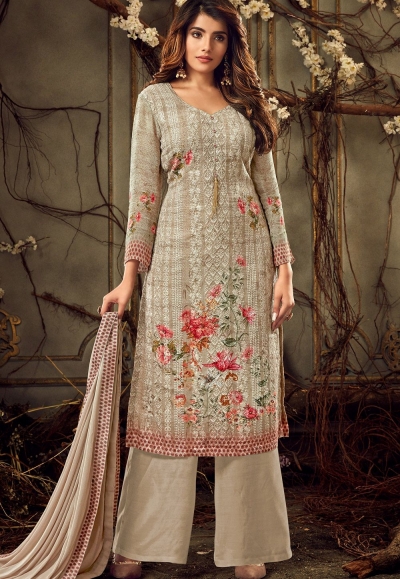 light beige georgette straight palazzo suit 7181