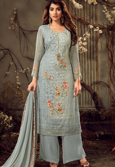 light blue georgette straight palazzo suit 7184