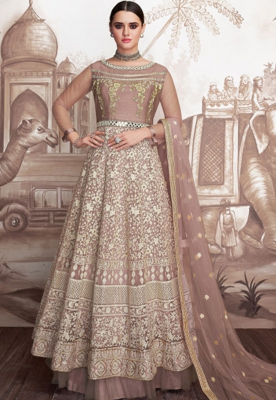 light mauve georgette net embroidered anarkali suit 2001