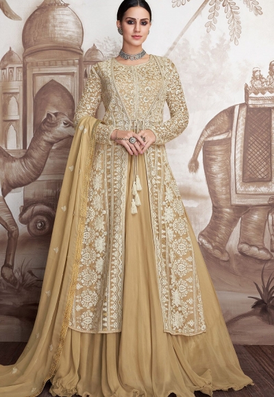 beige georgette net embroidered anarkali suit 2002