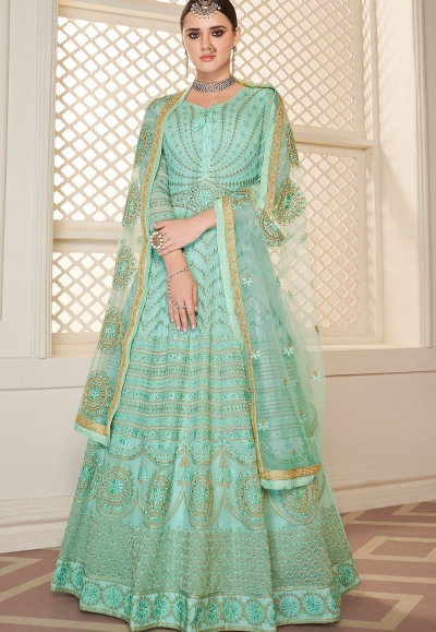 sky blue georgette embroidered anarkali suit 38041